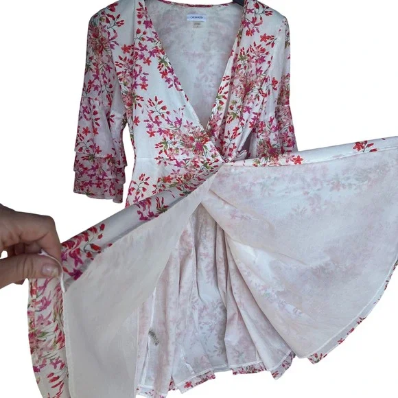Calvin Klein Wrap Dress W 12 Floral Ruffle/Tear Sleeve Brunch Coquette Derby Tea - Picture 6 of 11